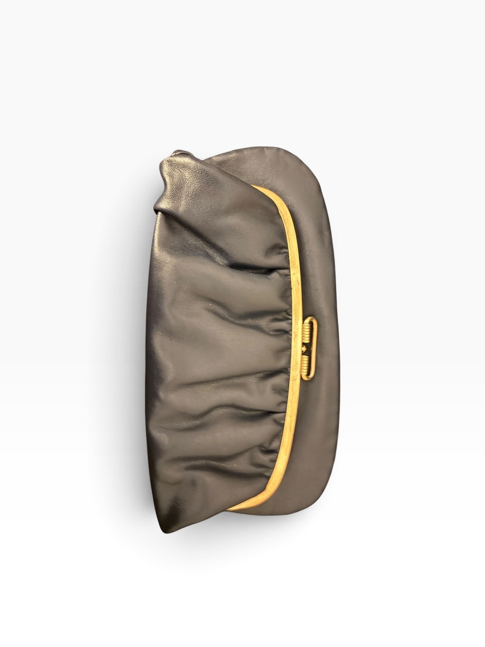 Sleek Navy Leather Clutch with gold Trim